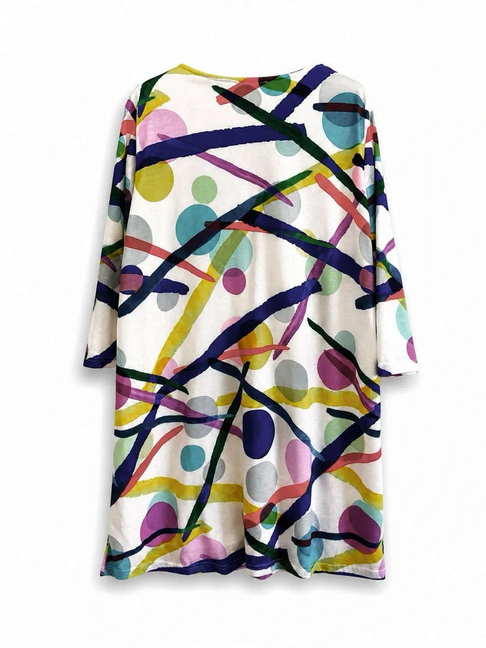 SHANA ABSTRACT ARTIST STROKE COLORFUL 3/4 SLEEVE JERSEY DRESS SZ XL - Picture 3 of 4